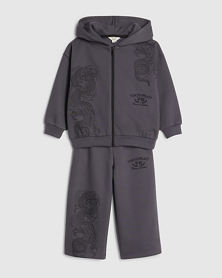 mini ragazzi grigio giapponese dragon felpa set