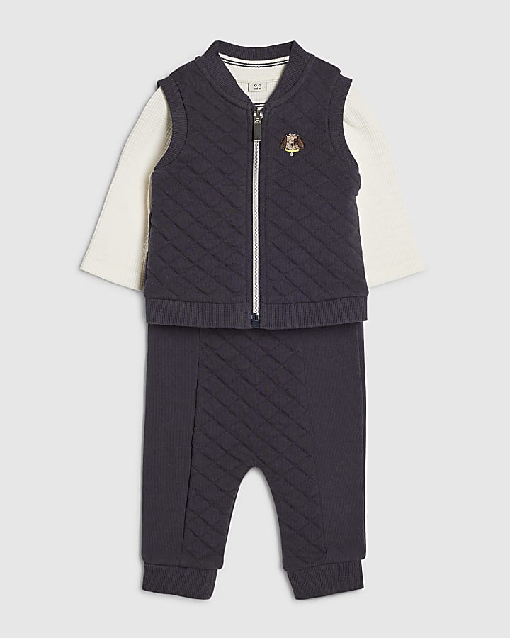 baby boys navy gilet trapuntato set