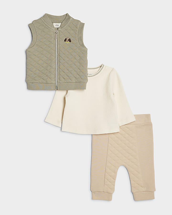 baby boys khaki gilet trapuntato set