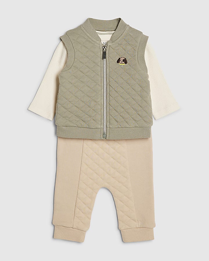 baby boys khaki gilet trapuntato set