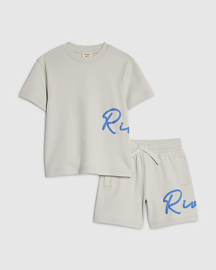 mini ragazzi grigio fiume t-shirt e shorts set