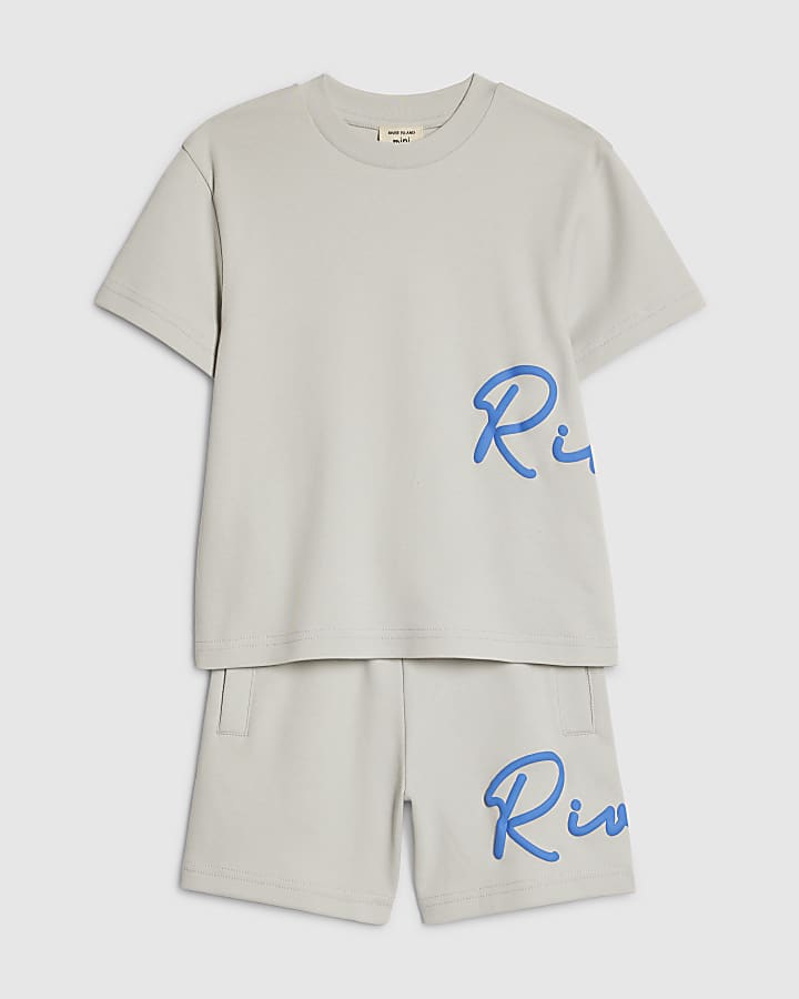 mini ragazzi grigio fiume t-shirt e shorts set