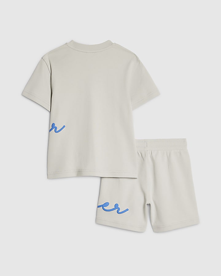 mini ragazzi grigio fiume t-shirt e shorts set