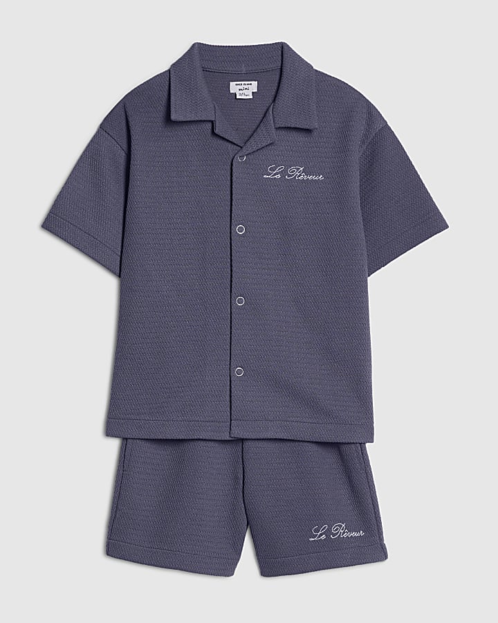 mini ragazzi blu con texture shirt set