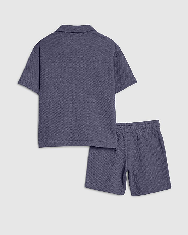 mini ragazzi blu con texture shirt set