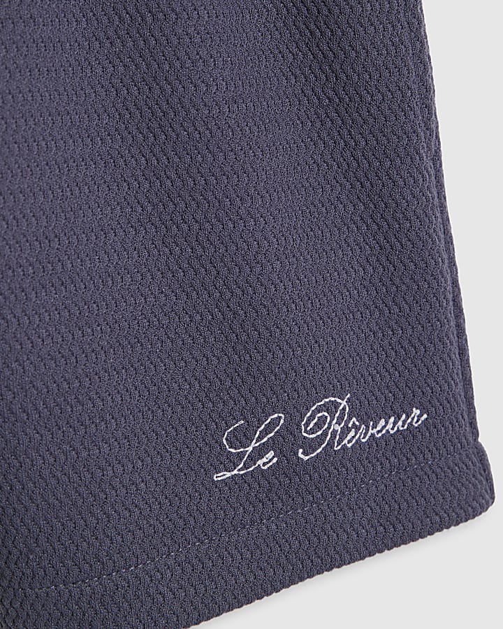 mini ragazzi blu con texture shirt set