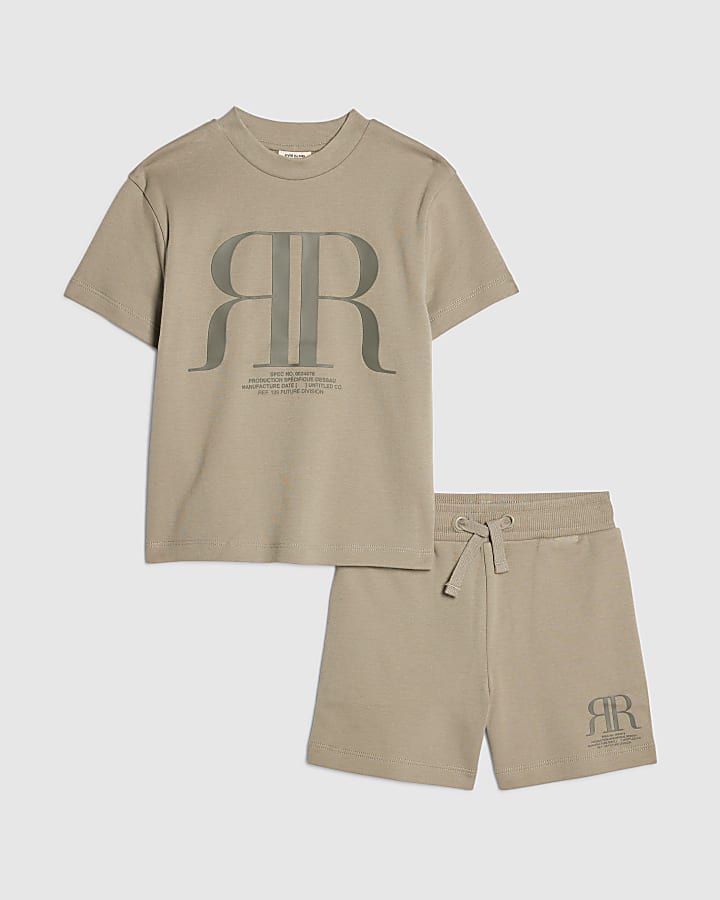 mini ragazzi khaki rr t-shirt e shorts set