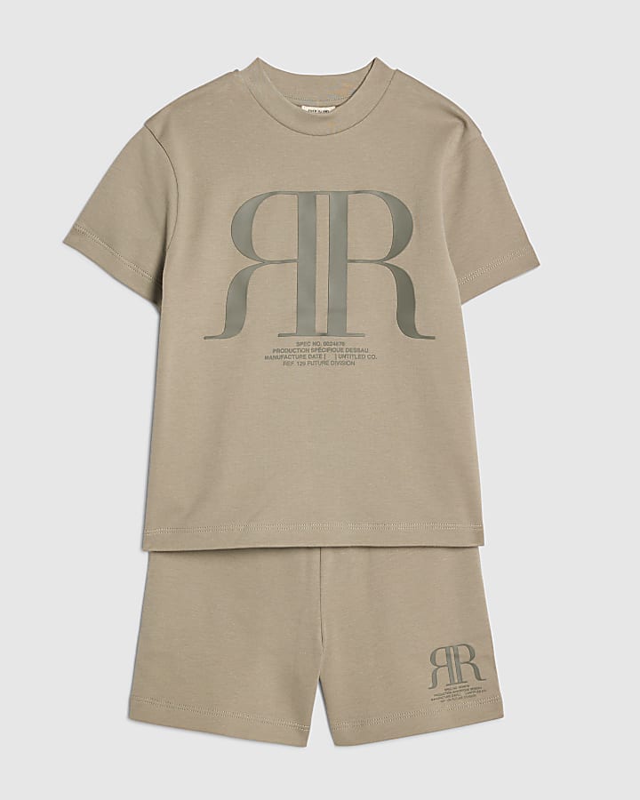 mini ragazzi khaki rr t-shirt e shorts set
