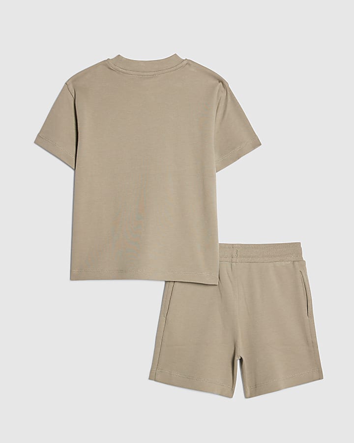 mini ragazzi khaki rr t-shirt e shorts set