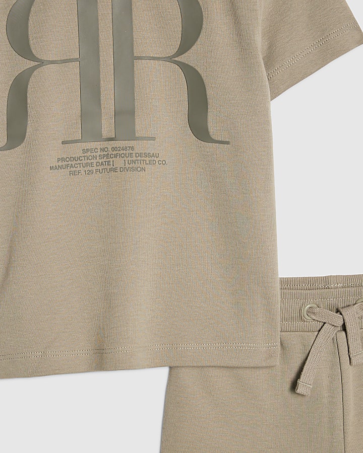 mini ragazzi khaki rr t-shirt e shorts set