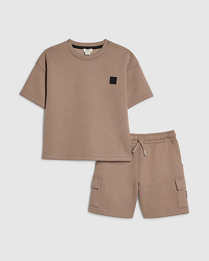 mini ragazzi marrone luminis badge t-shirt set