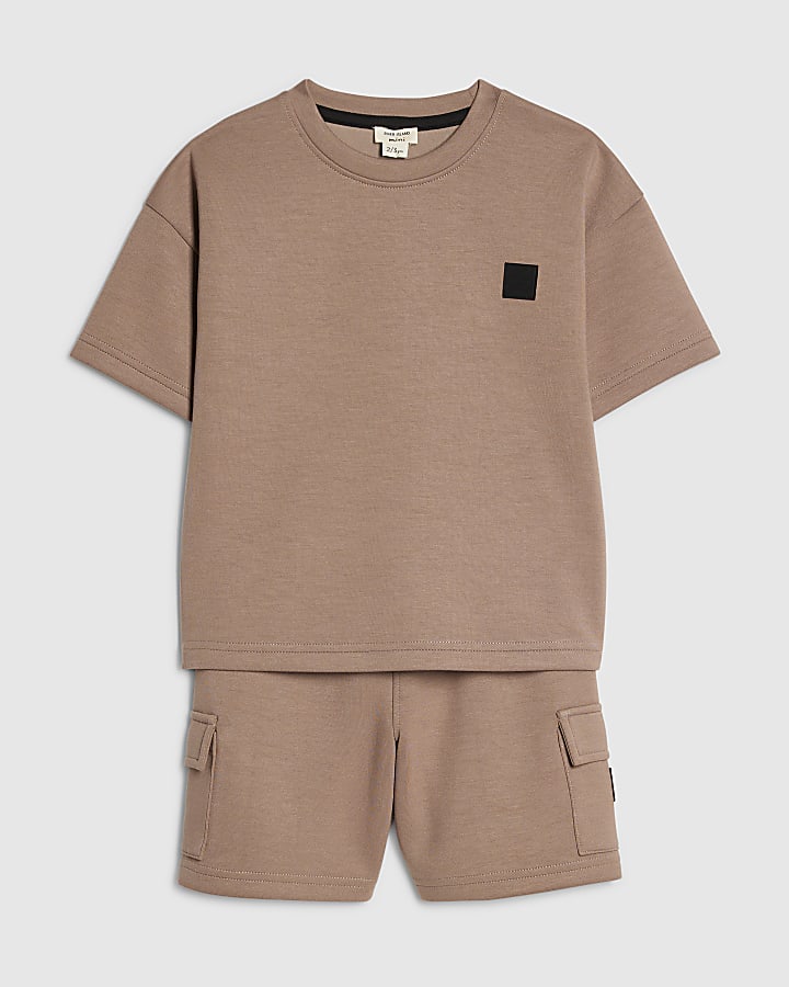 mini ragazzi marrone luminis badge t-shirt set