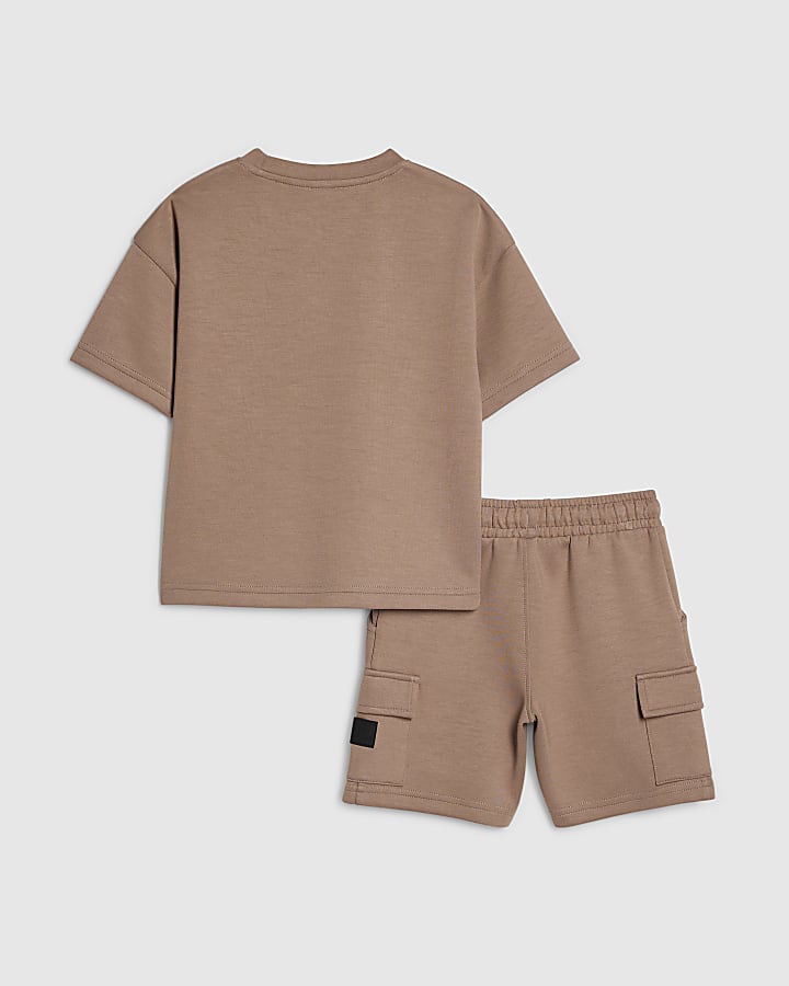 mini ragazzi marrone luminis badge t-shirt set