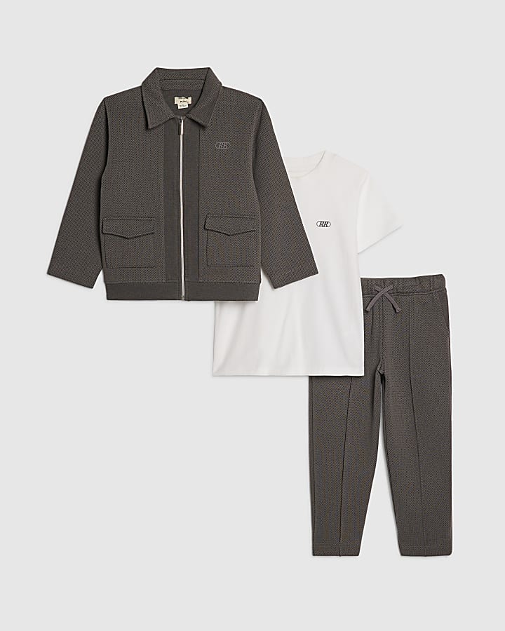 mini ragazzi grigio con texture giacca set di 3 pezzi