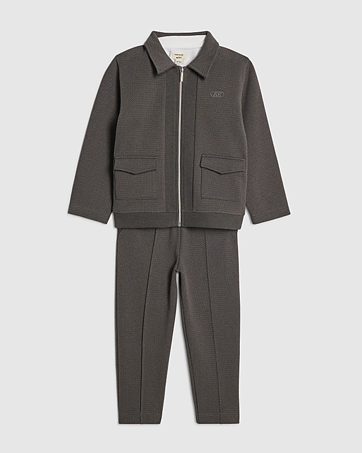 mini ragazzi grigio con texture giacca set di 3 pezzi