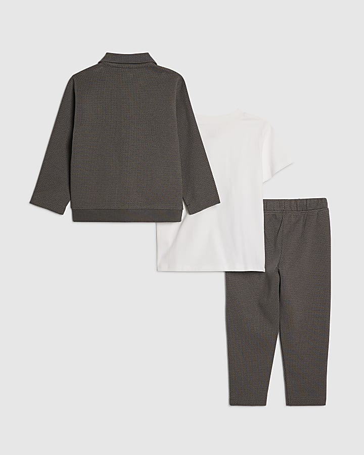 mini ragazzi grigio con texture giacca set di 3 pezzi