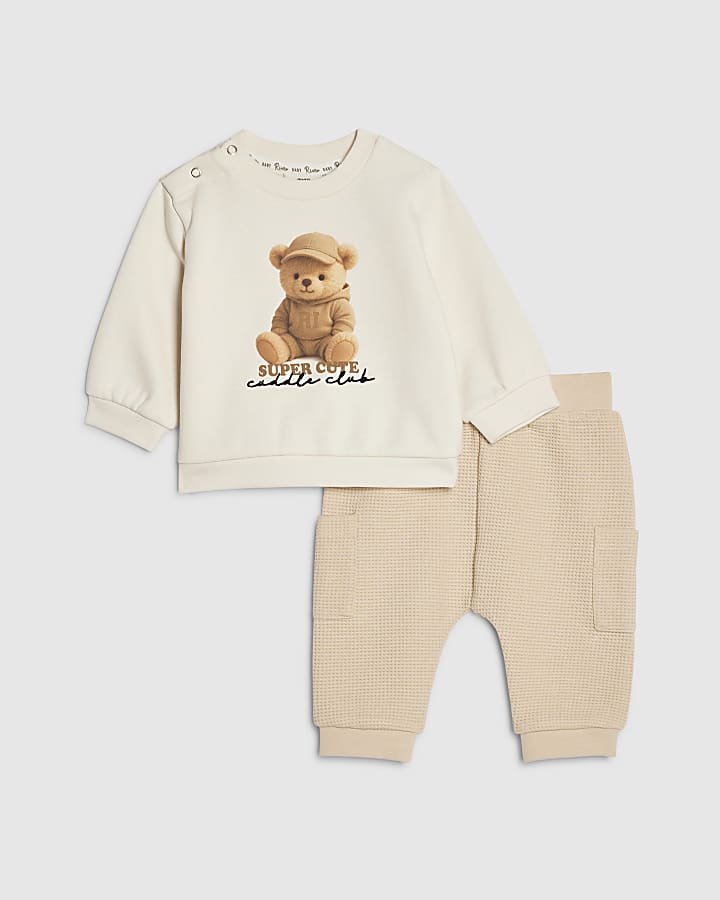 baby boys crema super simpatico orso sudore set