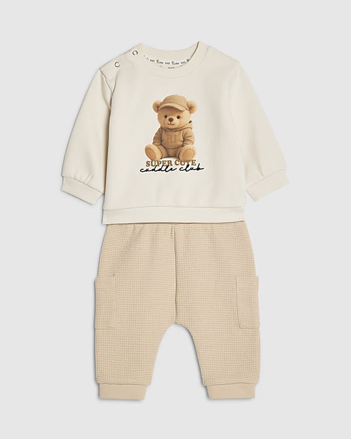 baby boys crema super simpatico orso sudore set