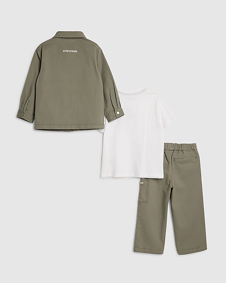 mini ragazzi verde twill shirt set di 3 pezzi