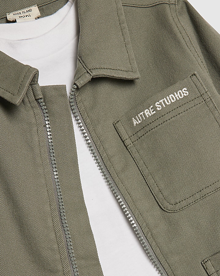 mini ragazzi verde twill shirt set di 3 pezzi