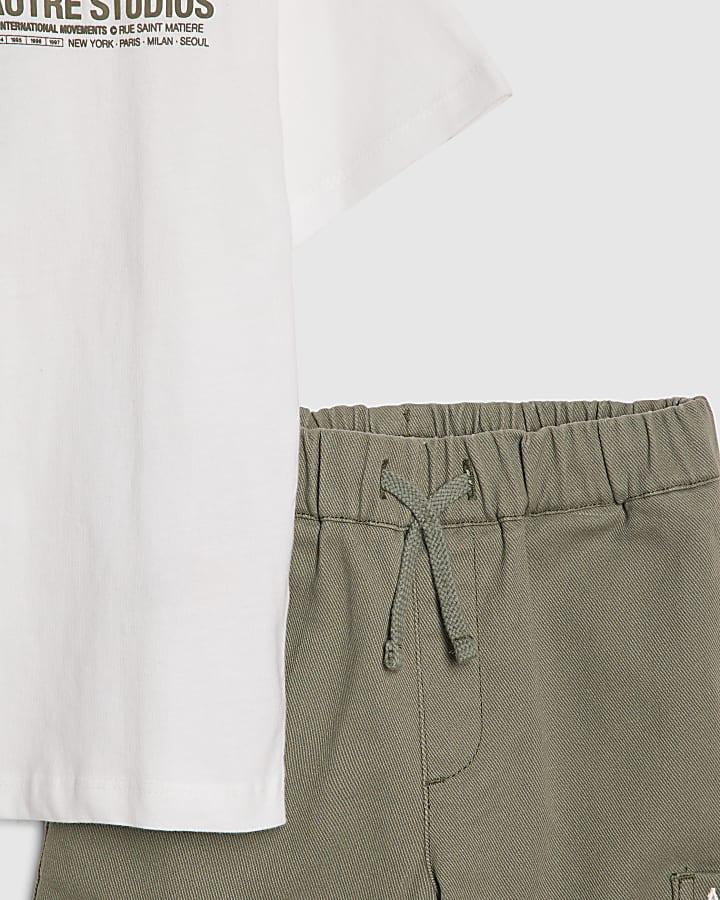 mini ragazzi verde twill shirt set di 3 pezzi
