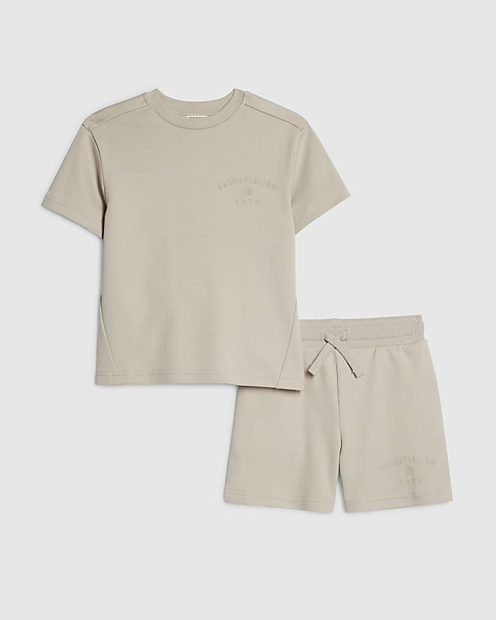 mini ragazzi beige essenzialismo t-shirt set