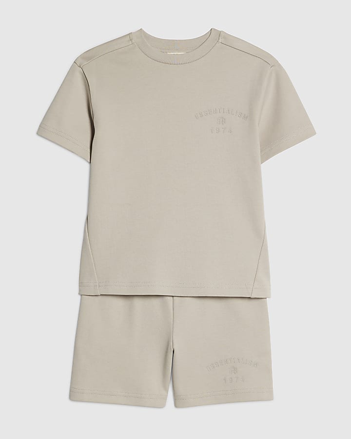 mini ragazzi beige essenzialismo t-shirt set