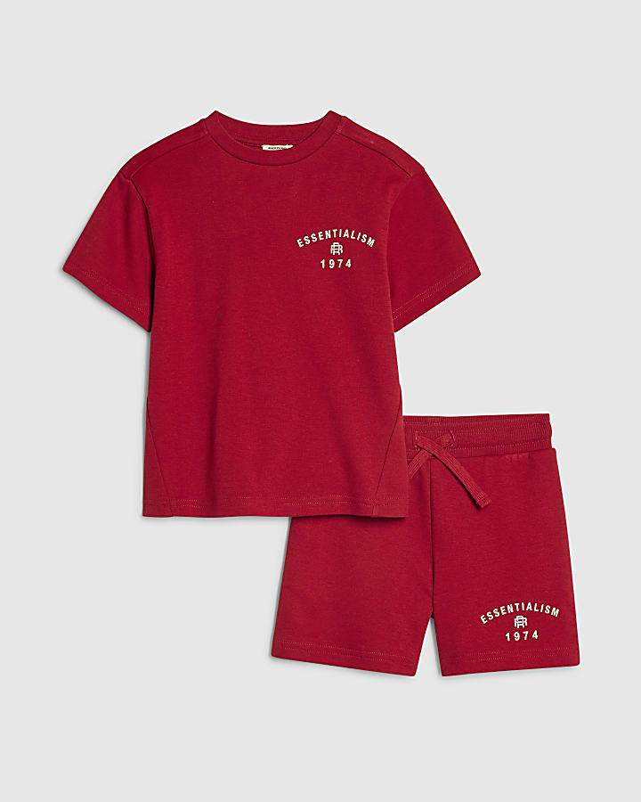 mini ragazzi rosso essenzialismo t-shirt set