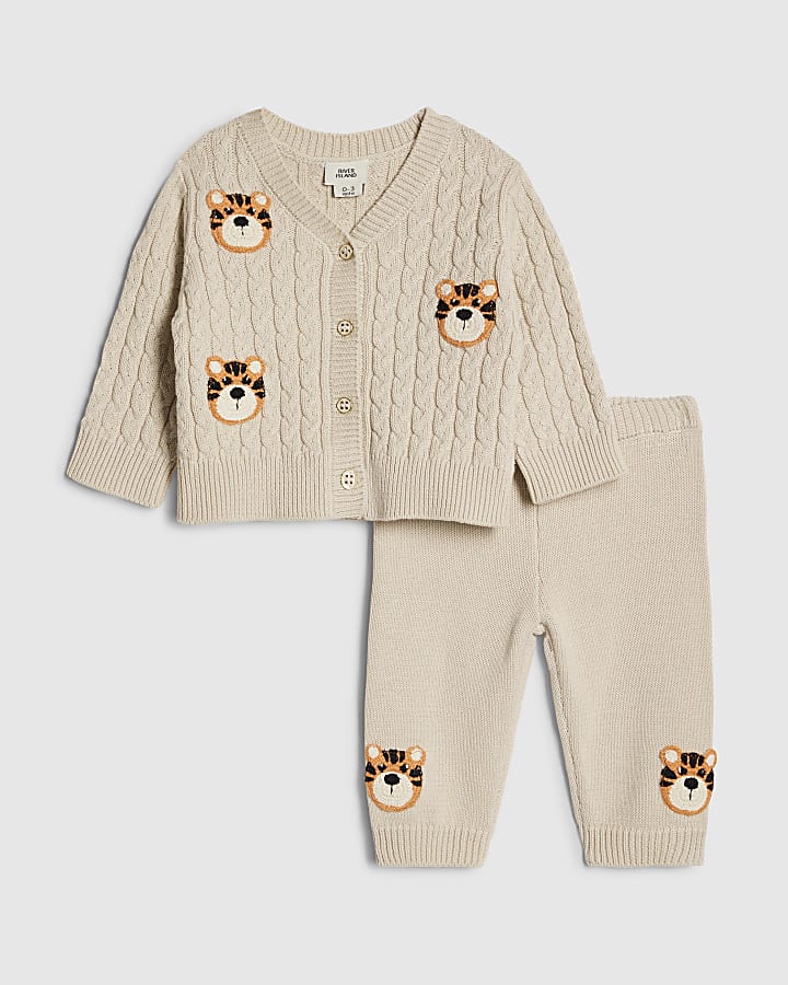 baby boys beige tigre cardigan set