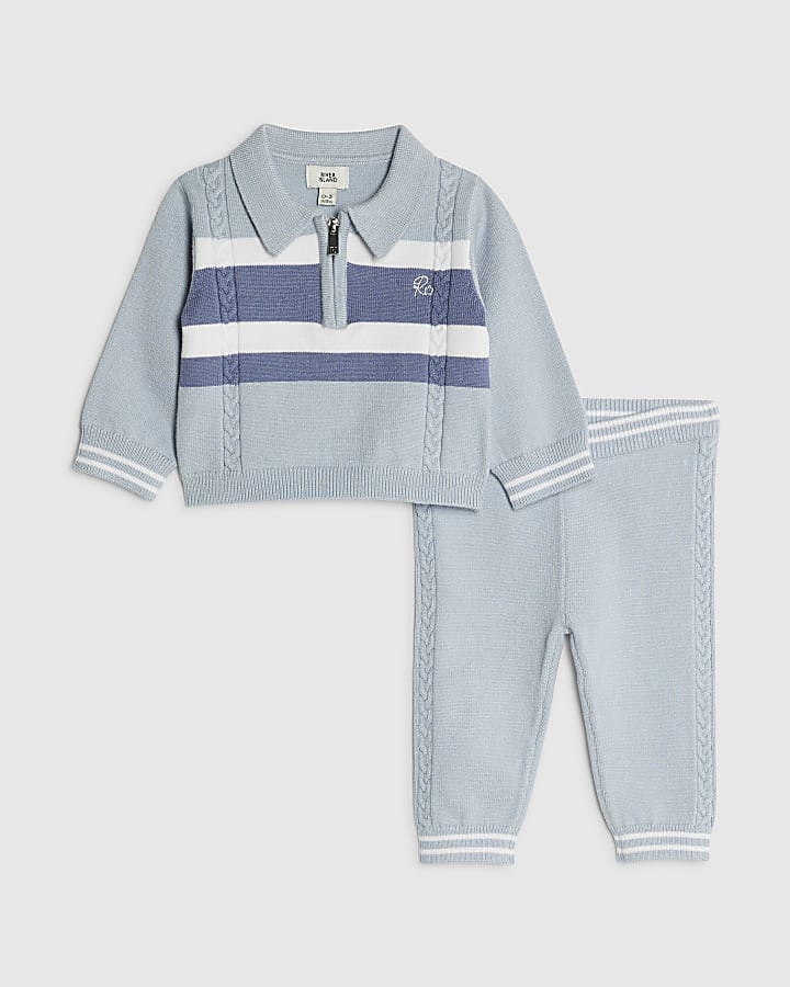 baby boys maglia blu stripe polo shirt set