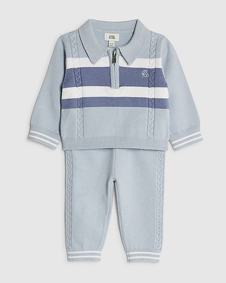baby boys maglia blu stripe polo shirt set