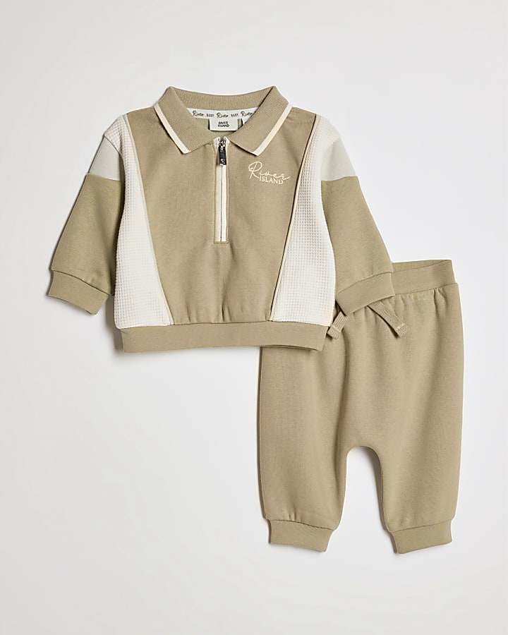baby boys khaki colore bloccato felpa set