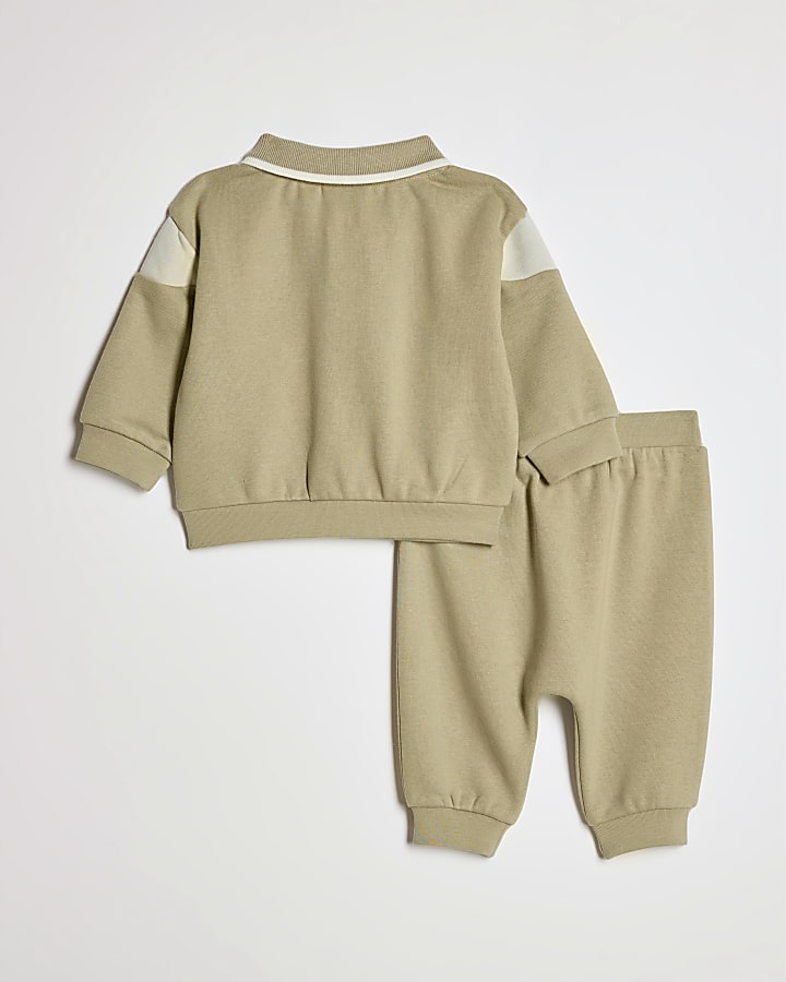 baby boys khaki colore bloccato felpa set