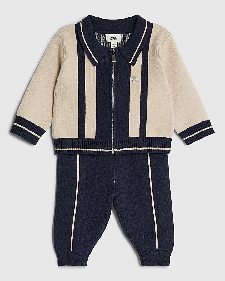 baby boys crema bloccato con zip knit set