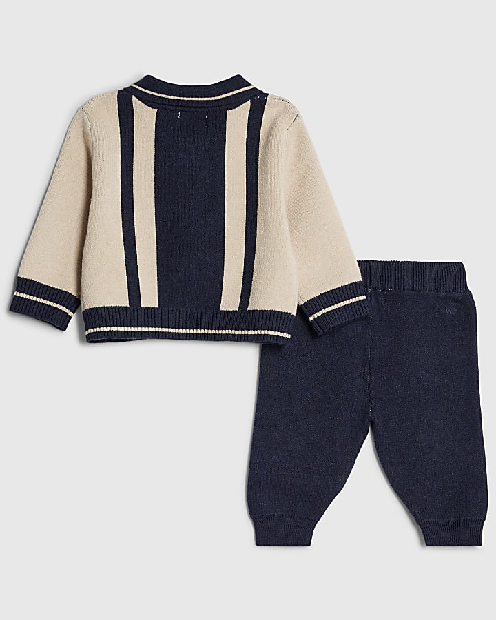 baby boys crema bloccato con zip knit set