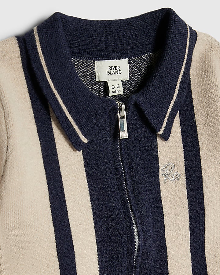 baby boys crema bloccato con zip knit set
