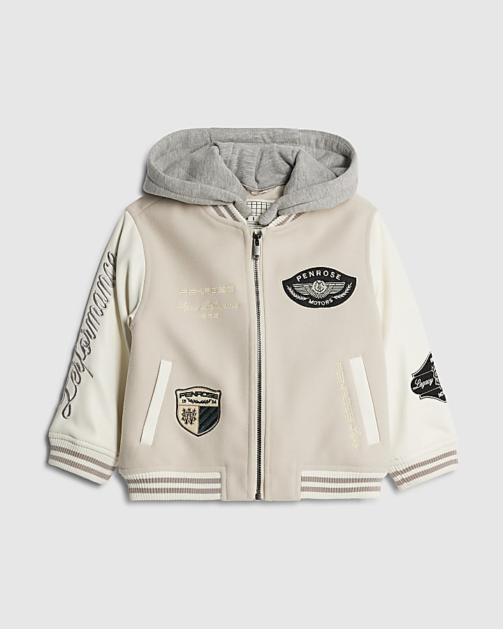 mini ragazzi beige penrose badge bomber jacket