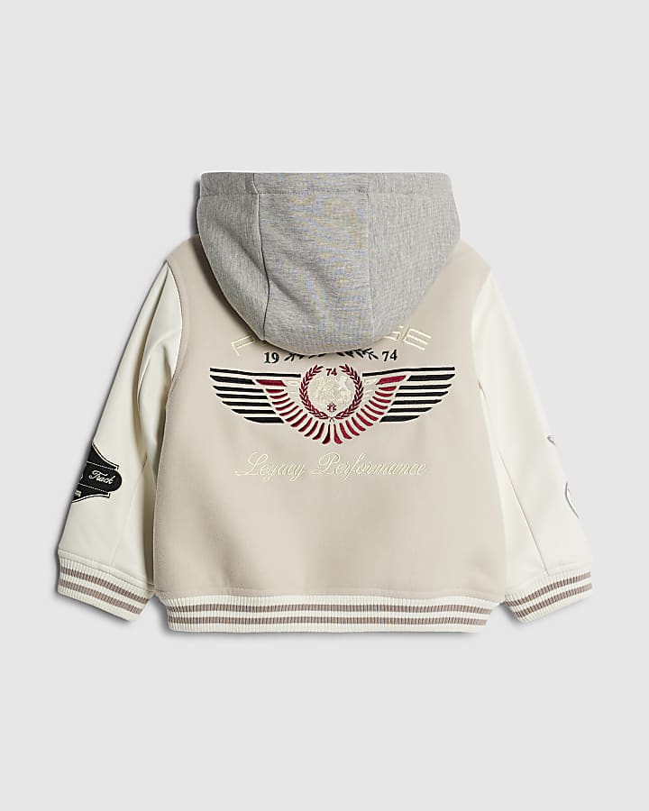 mini ragazzi beige penrose badge bomber jacket