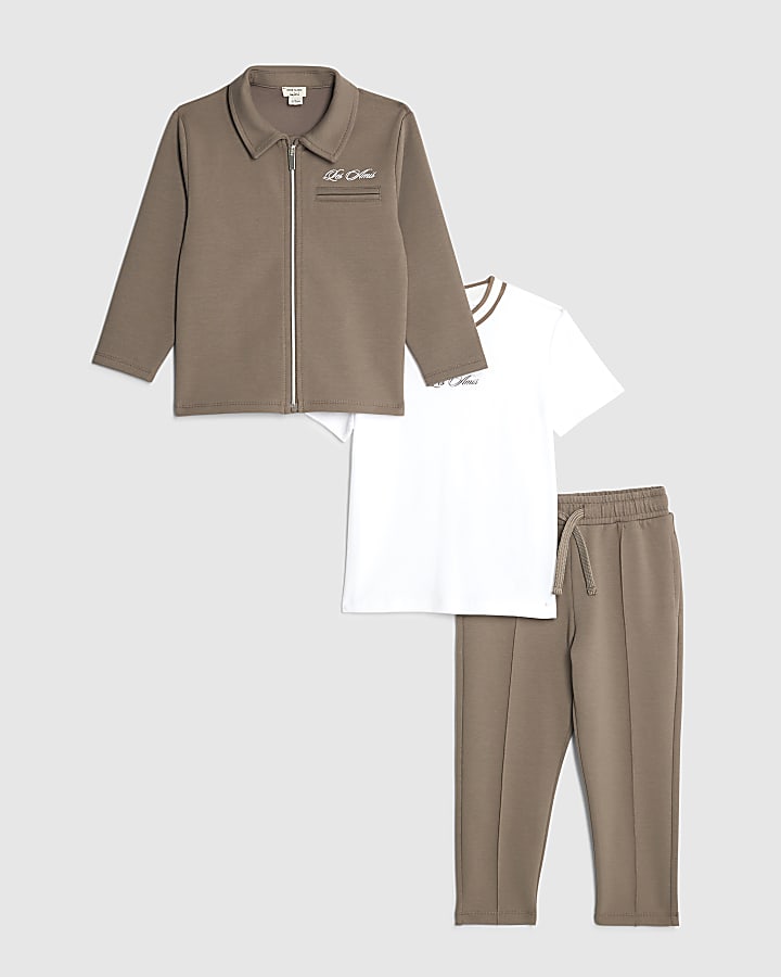 mini ragazzi giacca marrone set di 3 pezzi
