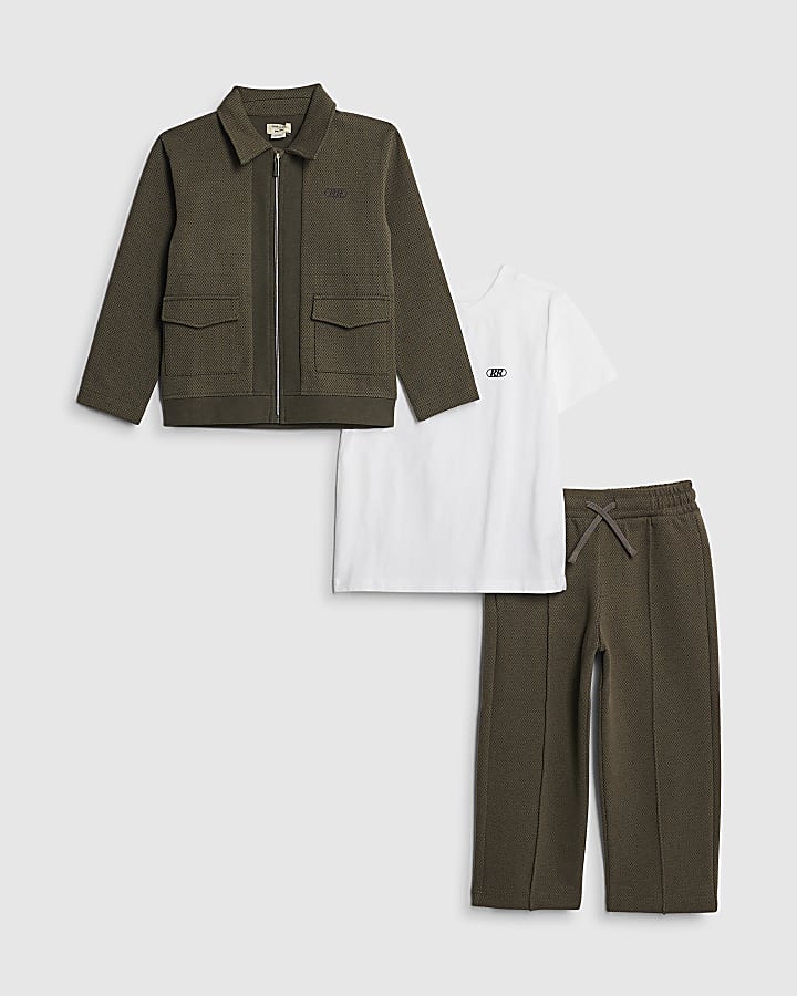 mini ragazzi khaki texture harrington set