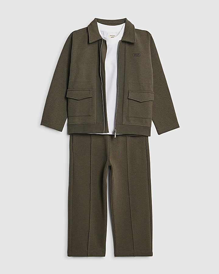 mini ragazzi khaki texture harrington set