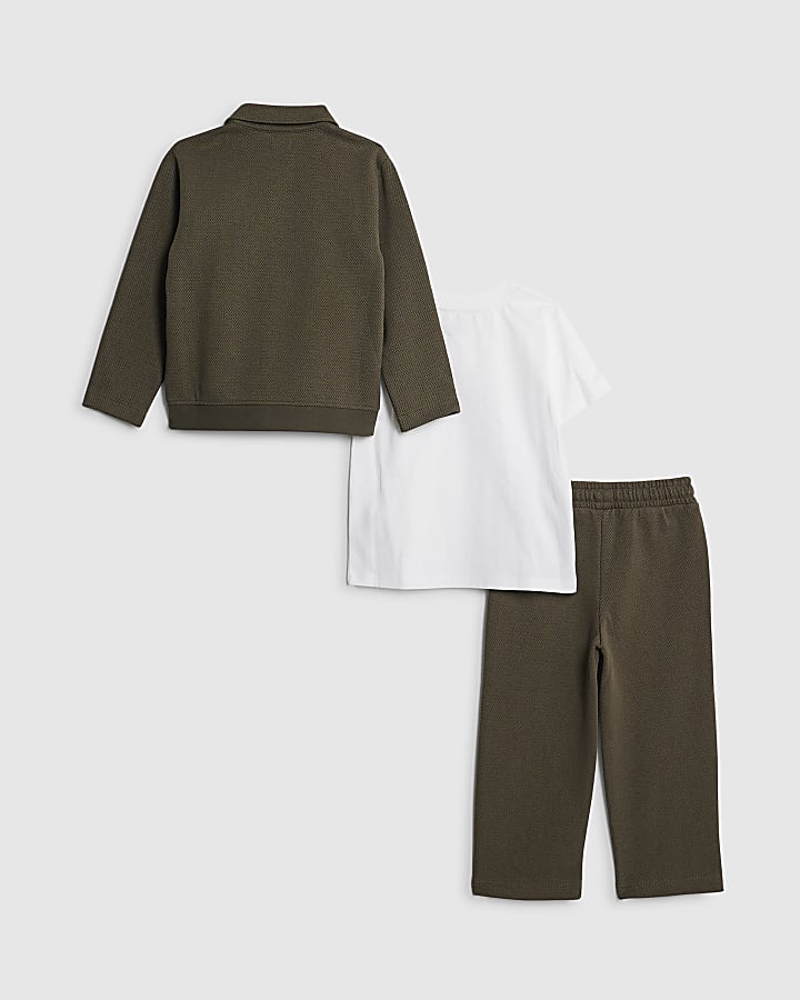 mini ragazzi khaki texture harrington set
