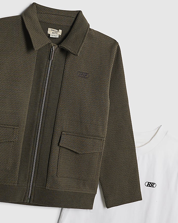 mini ragazzi khaki texture harrington set