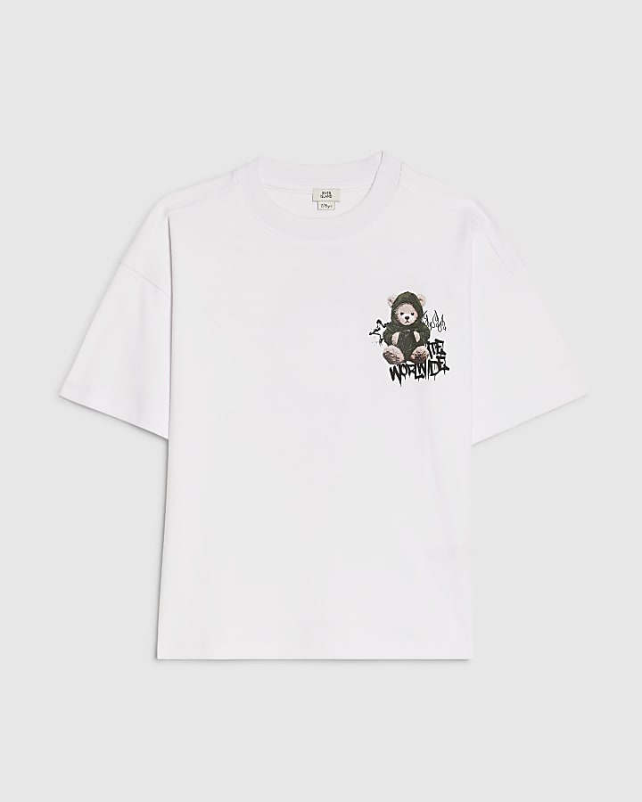 ragazzi bianco oversize graffiti bear t-shirt