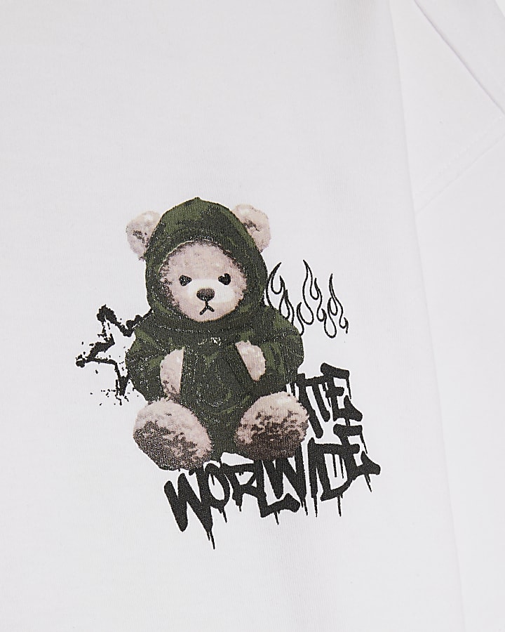 ragazzi bianco oversize graffiti bear t-shirt