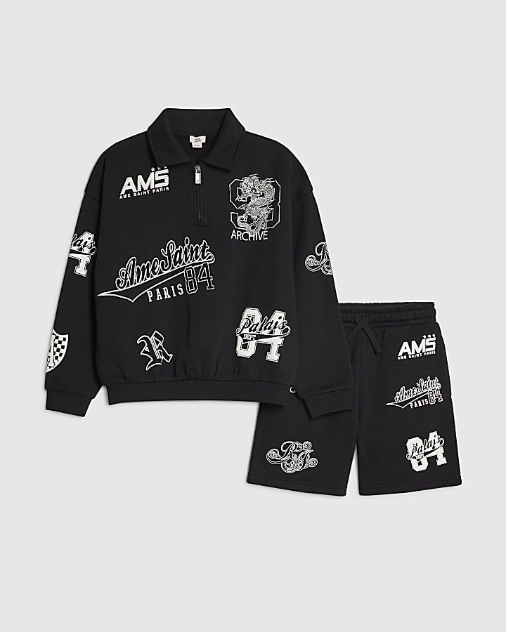 ragazzi nero oversize varsity top set