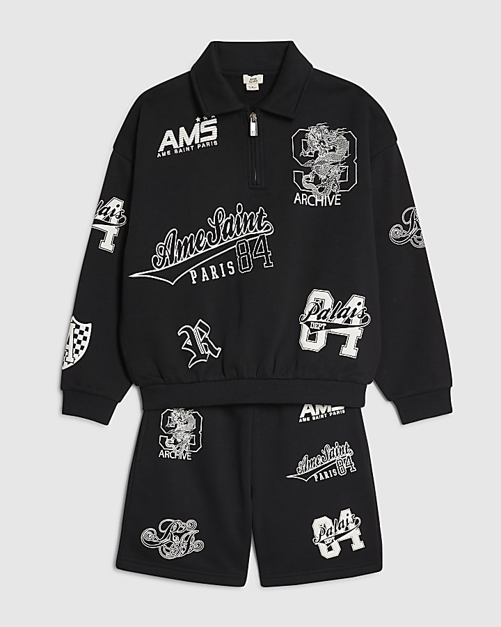 ragazzi nero oversize varsity top set