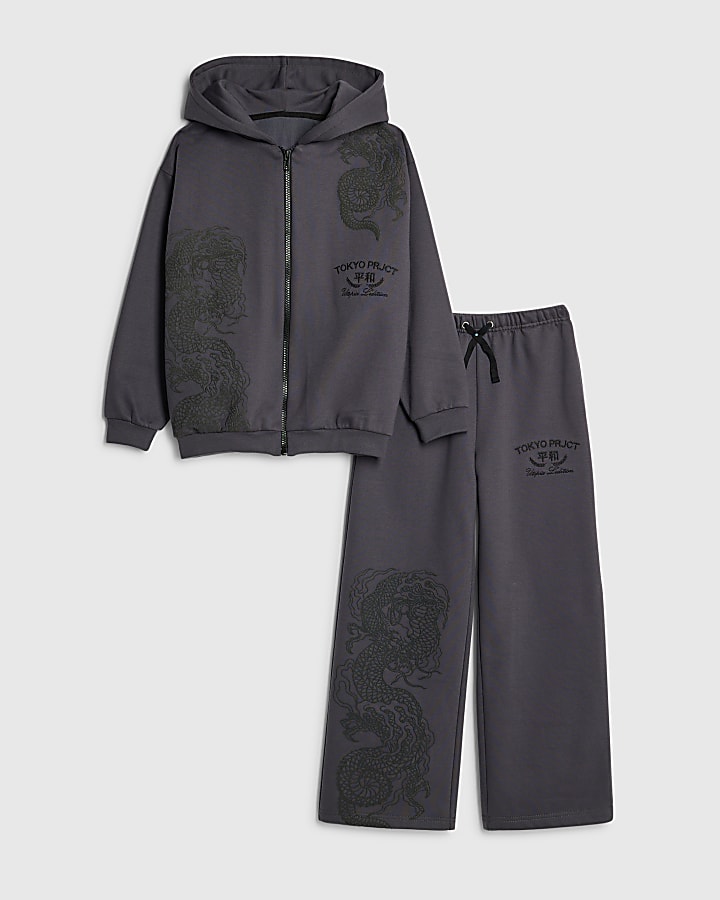 ragazzi grigio giapponese dragon felpa set