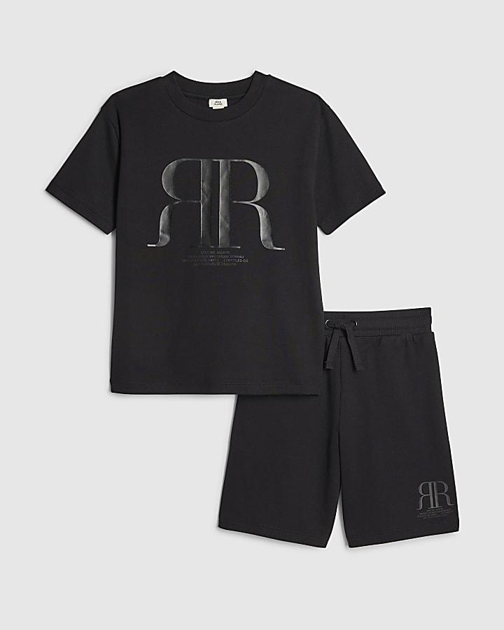 ragazzi nero rr t-shirt e shorts set