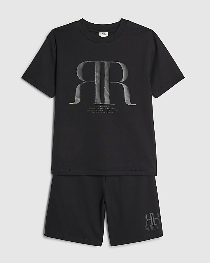 ragazzi nero rr t-shirt e shorts set